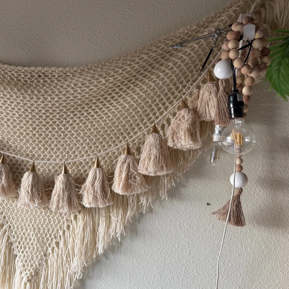 New ball bead garland wooden wood white holiday made in India with fringe